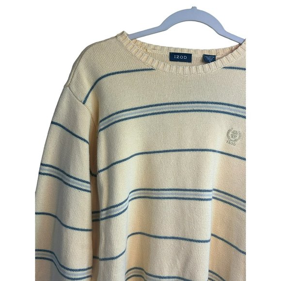 Izod Men's Stripe Casual Crew Neck Warm Business Yellow Sweater SZ Medium - Picture 5 of 7